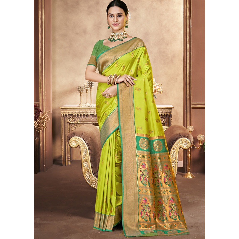 Green Spun Silk Saree With Blouse Piece - JD986599538