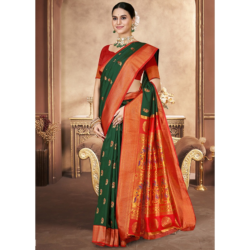 Green Spun Silk Saree With Blouse Piece - JD986599539