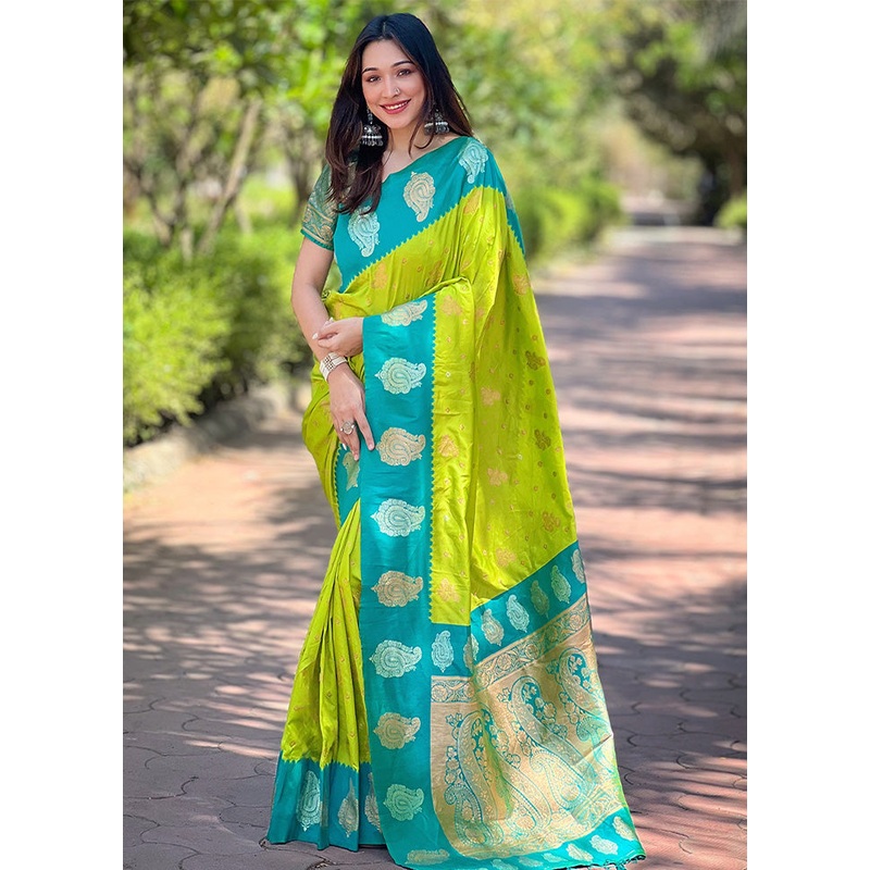 Green Spun Silk Saree With Blouse Piece - JD986599603