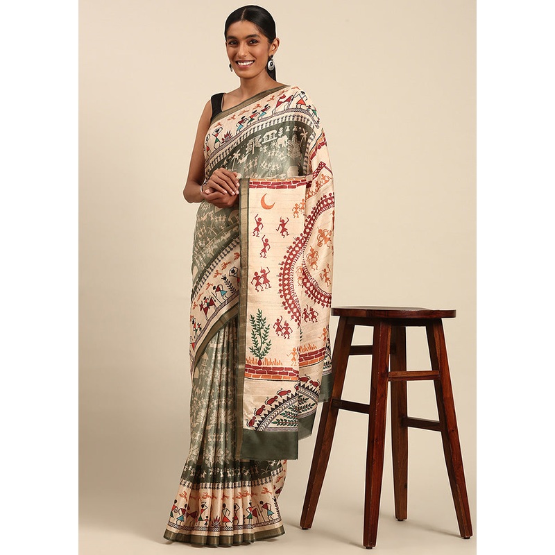 Grey Cotton Saree With Blouse Piece - JD986599487