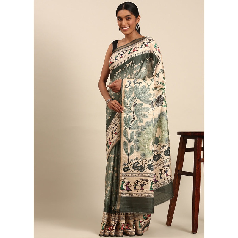 Grey Cotton Saree With Blouse Piece - JD986599489