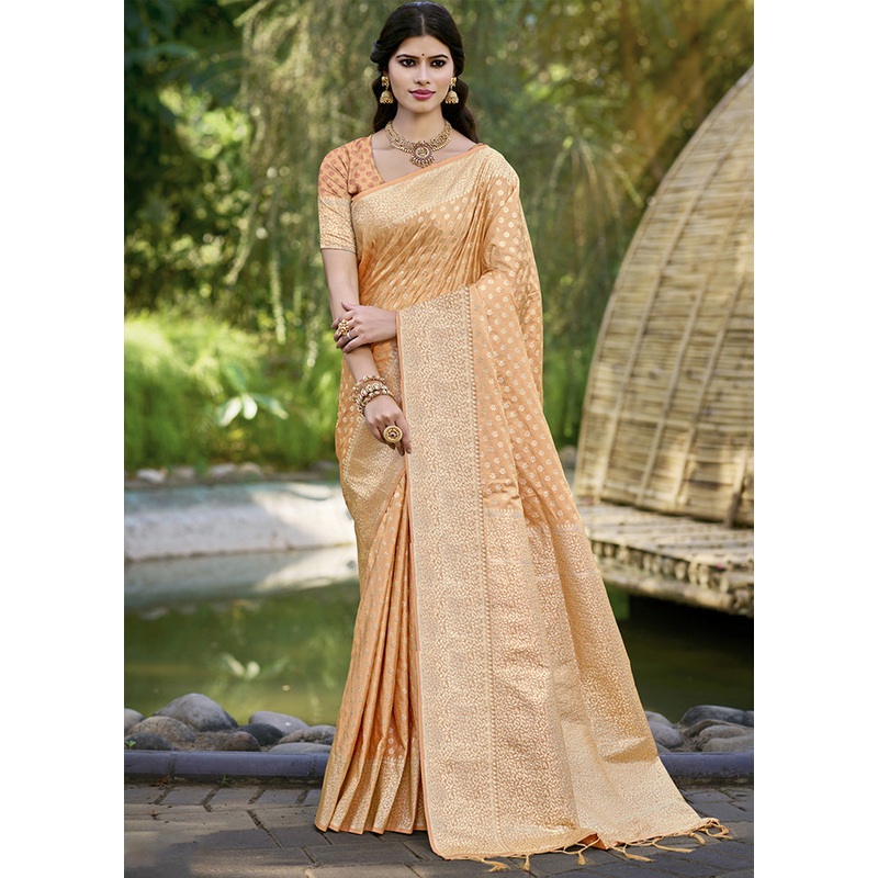Light Yellow Spun Silk Saree With Blouse Piece - JD986599483