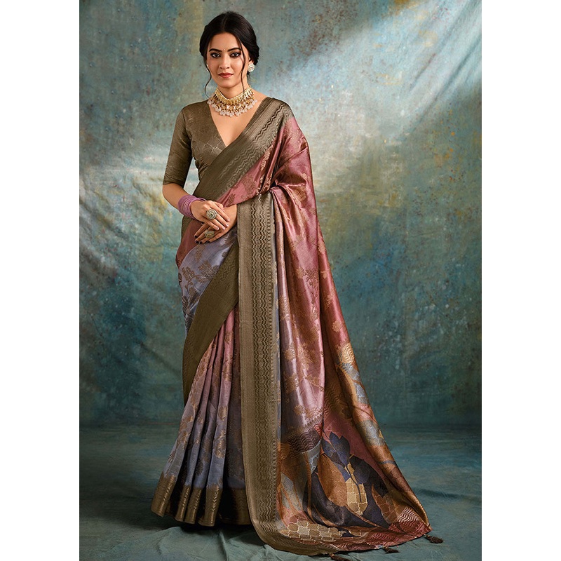 Multicolor Spun Silk Saree With Blouse Piece - JD986599596