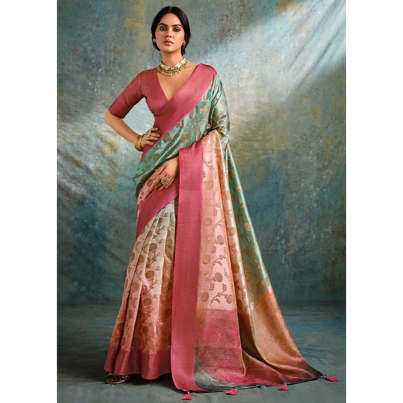 Multicolor Spun Silk Saree With Blouse Piece - JD986599597
