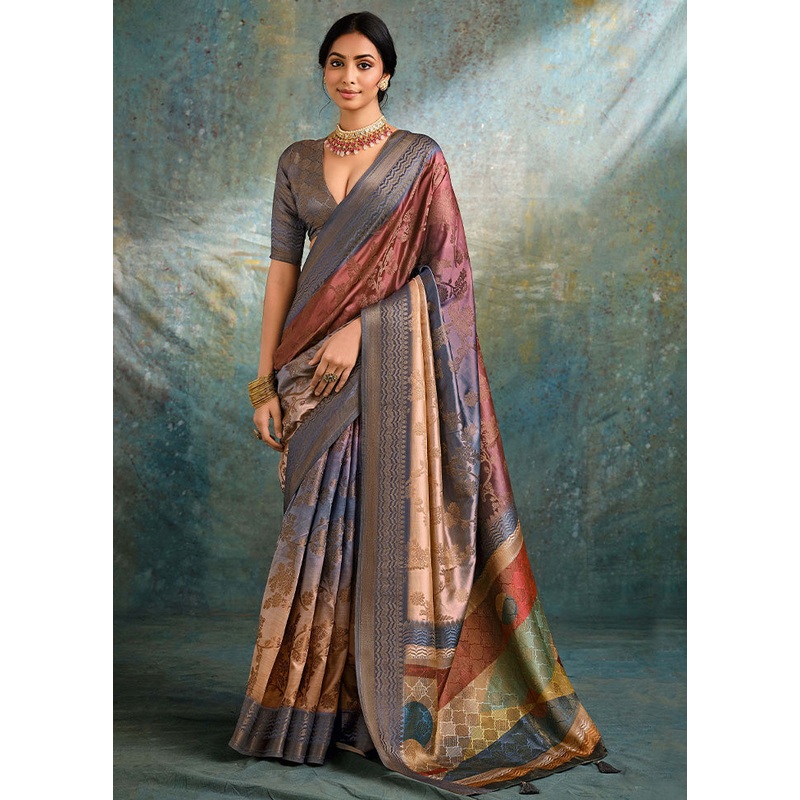 Multicolor Spun Silk Saree With Blouse Piece - JD986599598