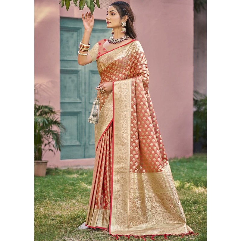 Peach Spun Silk Saree With Blouse Piece - JD986599480