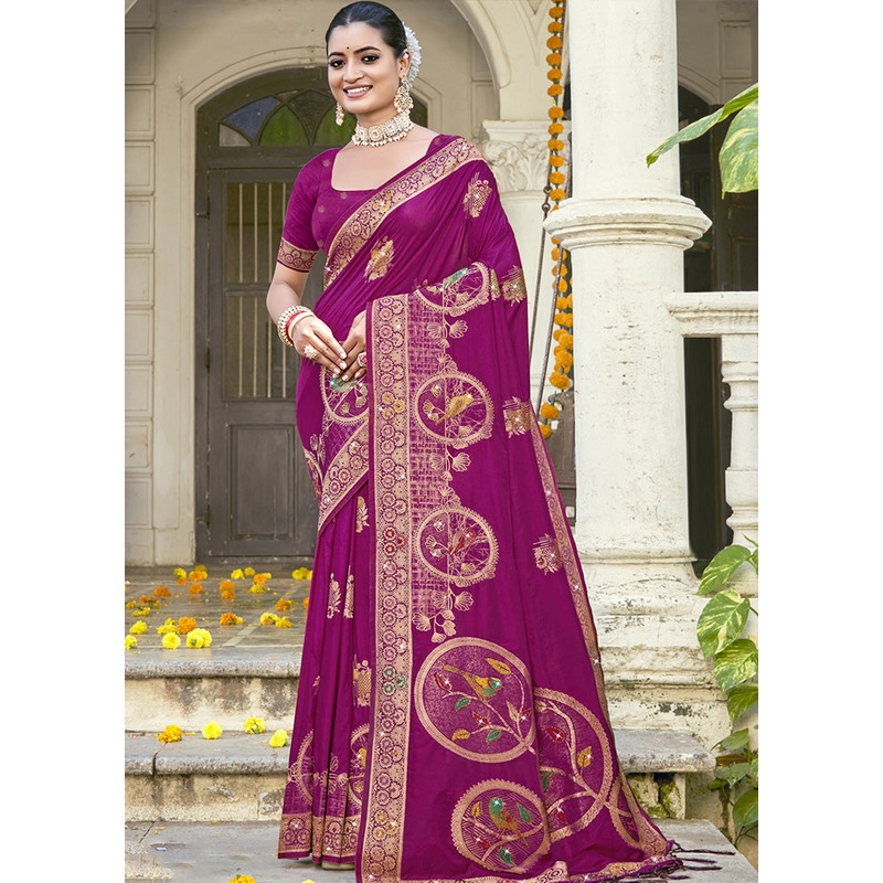 Pink Spun Silk Saree With Blouse Piece - JD986599460
