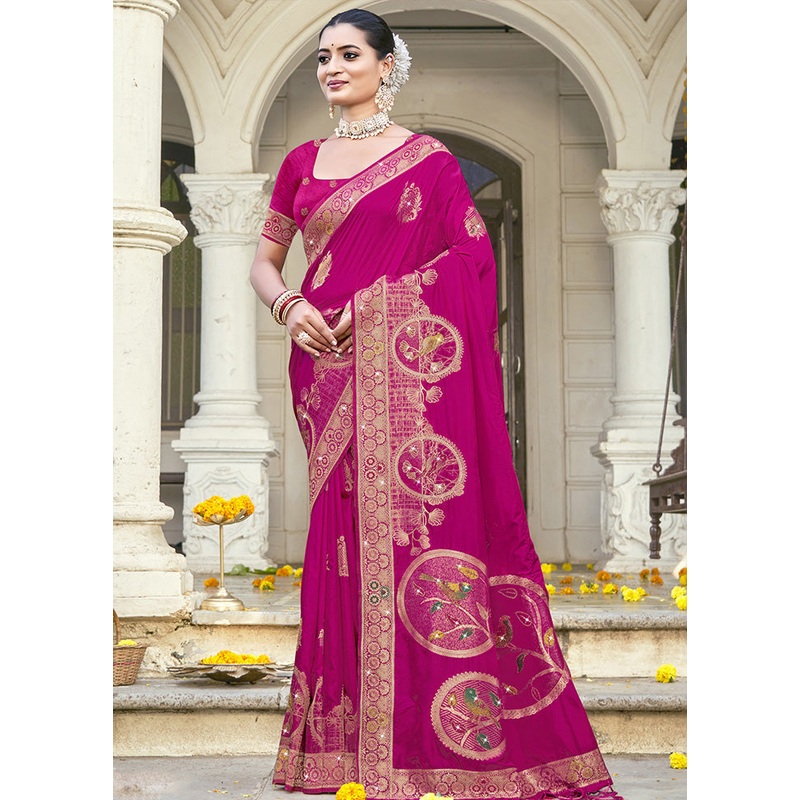 Pink Spun Silk Saree With Blouse Piece - JD986599461