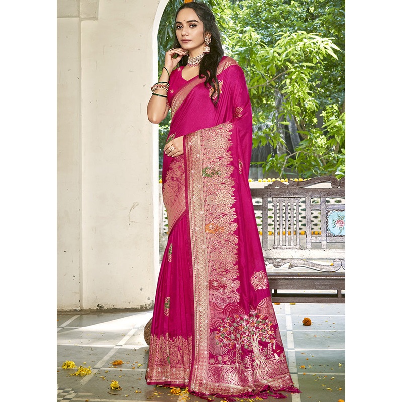 Pink Spun Silk Saree With Blouse Piece - JD986599463