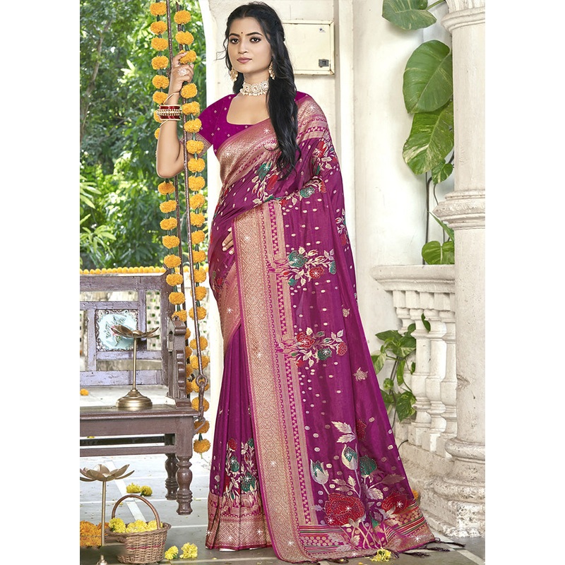 Pink Spun Silk Saree With Blouse Piece - JD986599465