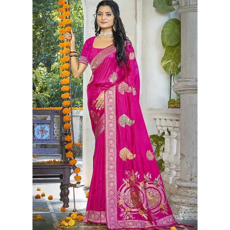Pink Spun Silk Saree With Blouse Piece - JD986599466