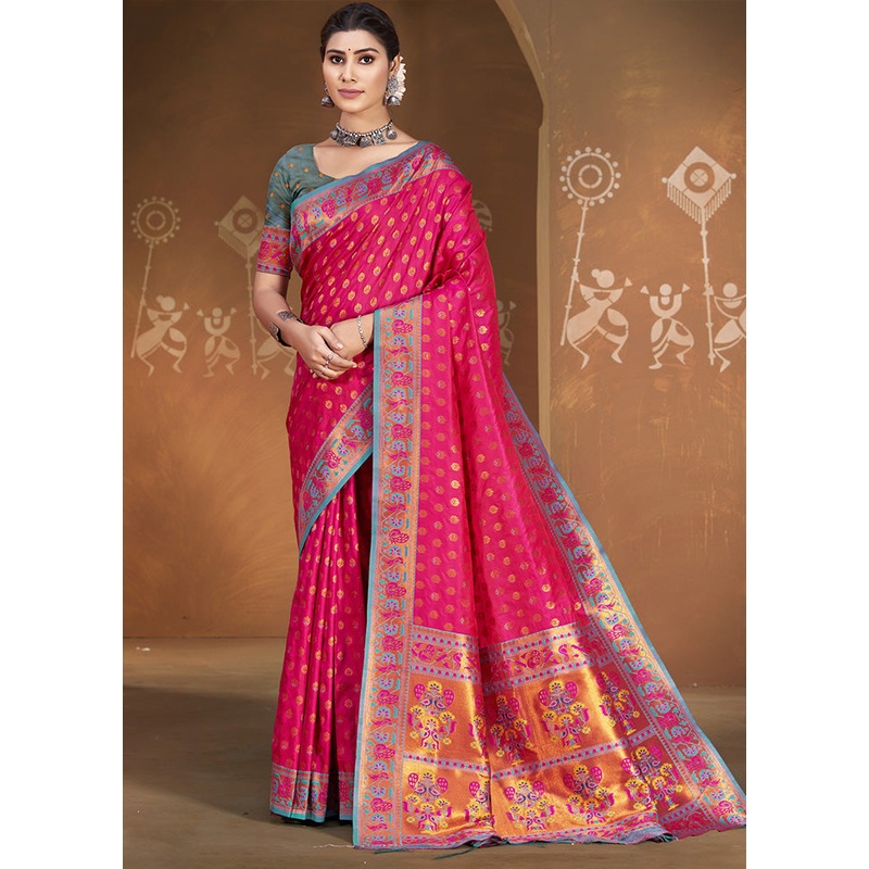 Pink Spun Silk Saree With Blouse Piece - JD986599467