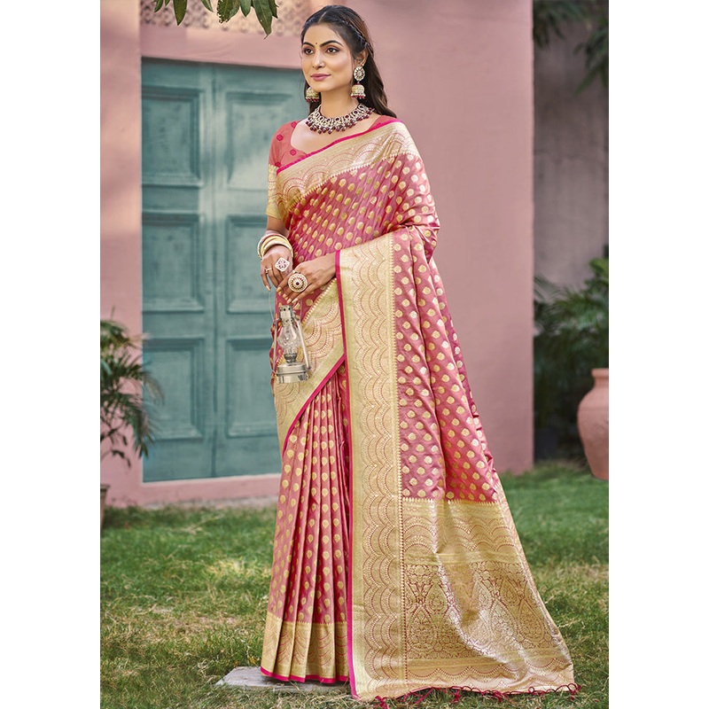 Pink Spun Silk Saree With Blouse Piece - JD986599468
