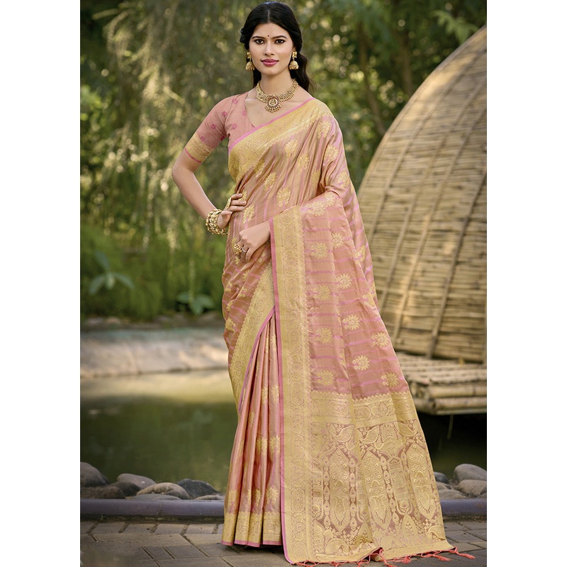 Pink Spun Silk Saree With Blouse Piece - JD986599469