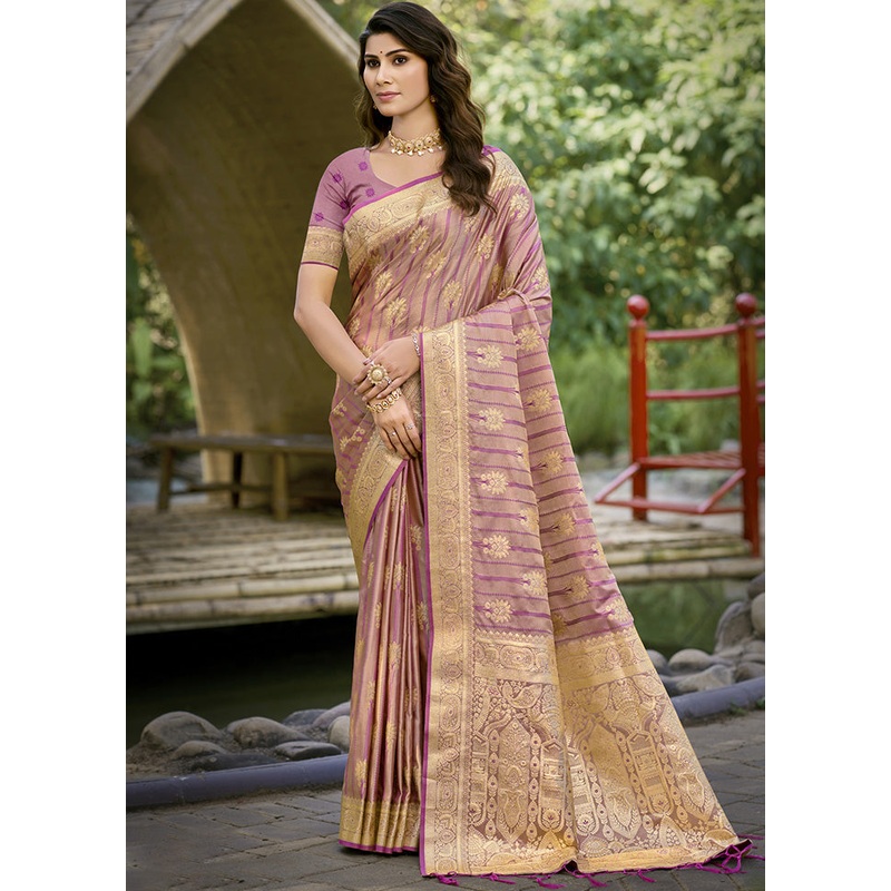 Pink Spun Silk Saree With Blouse Piece - JD986599470