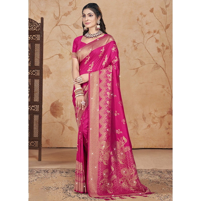 Pink Spun Silk Saree With Blouse Piece - JD986599471