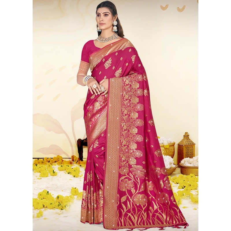 Pink Spun Silk Saree With Blouse Piece - JD986599472