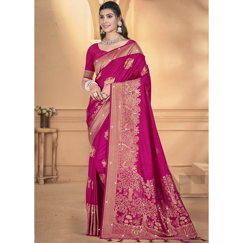 Pink Spun Silk Saree With Blouse Piece - JD986599473