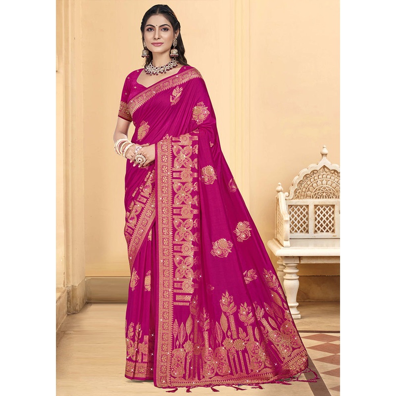 Pink Spun Silk Saree With Blouse Piece - JD986599474