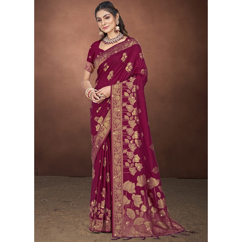 Pink Spun Silk Saree With Blouse Piece - JD986599475