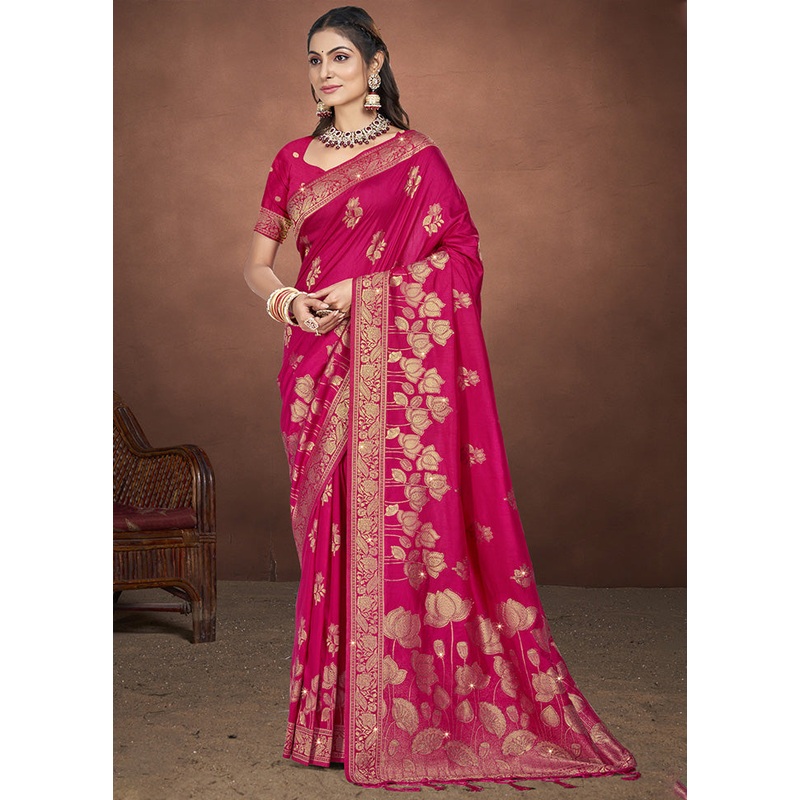 Pink Spun Silk Saree With Blouse Piece - JD986599476