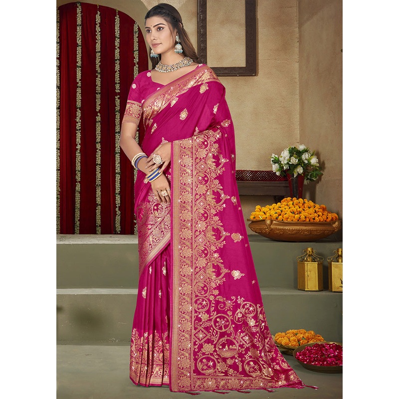 Pink Spun Silk Saree With Blouse Piece - JD986599478