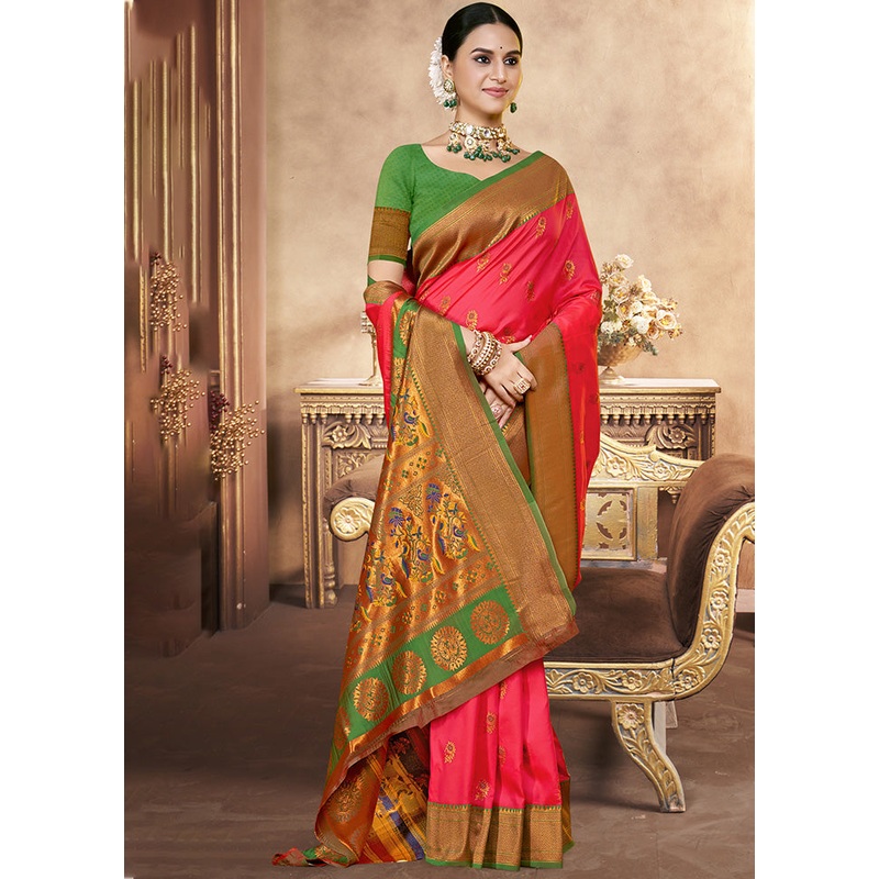Pink Spun Silk Saree With Blouse Piece - JD986599479