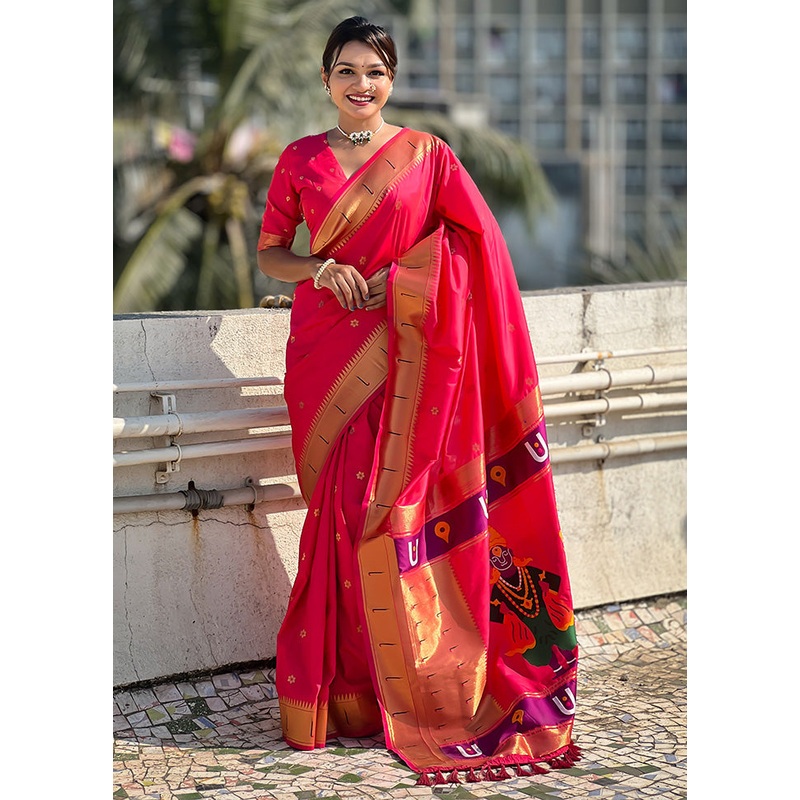 Pink Spun Silk Saree With Blouse Piece - JD986599592
