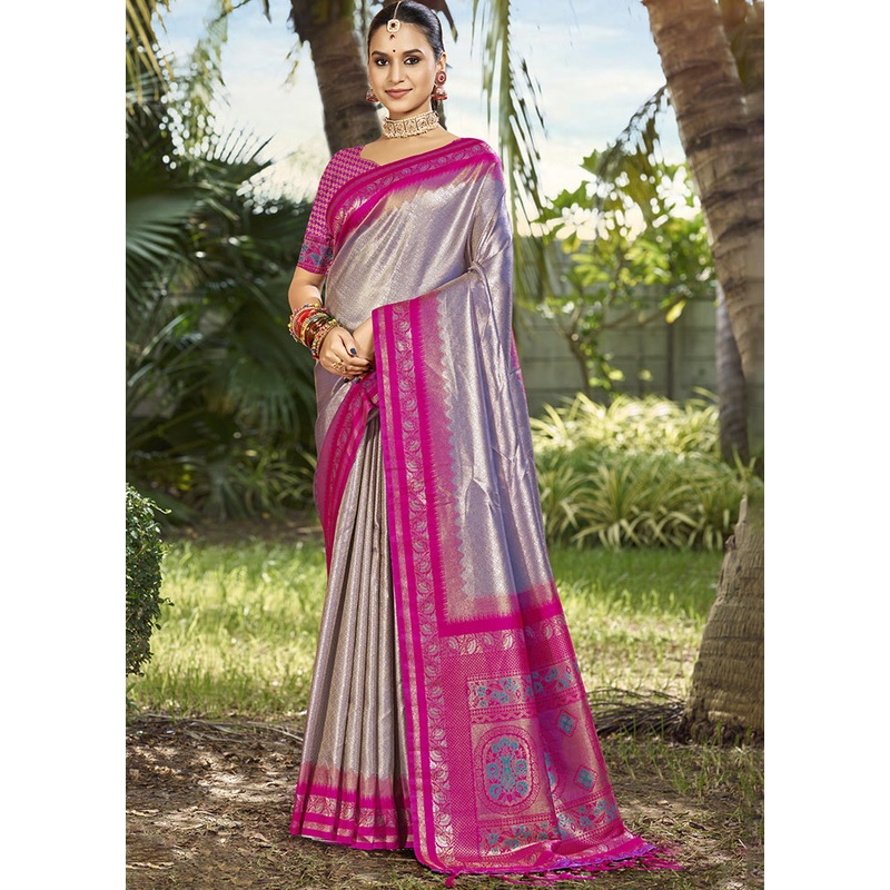 Purple Spun Silk Saree With Blouse Piece - JD986599456