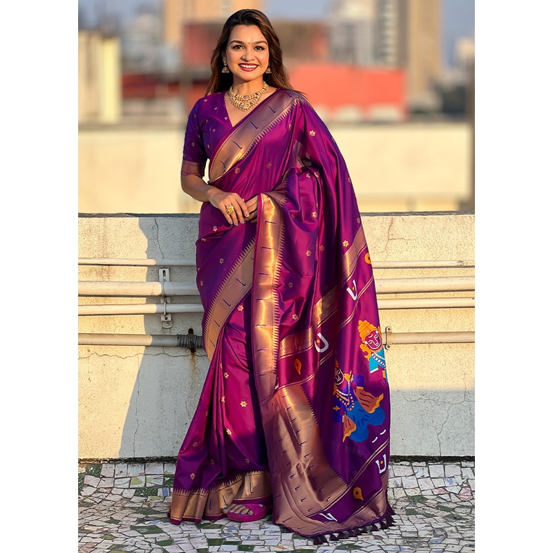 Purple Spun Silk Saree With Blouse Piece - JD986599588