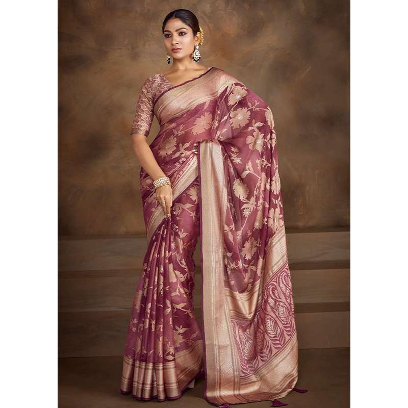 Purple Spun Silk Saree With Blouse Piece - JD986599589