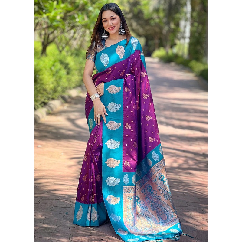Purple Spun Silk Saree With Blouse Piece - JD986599590