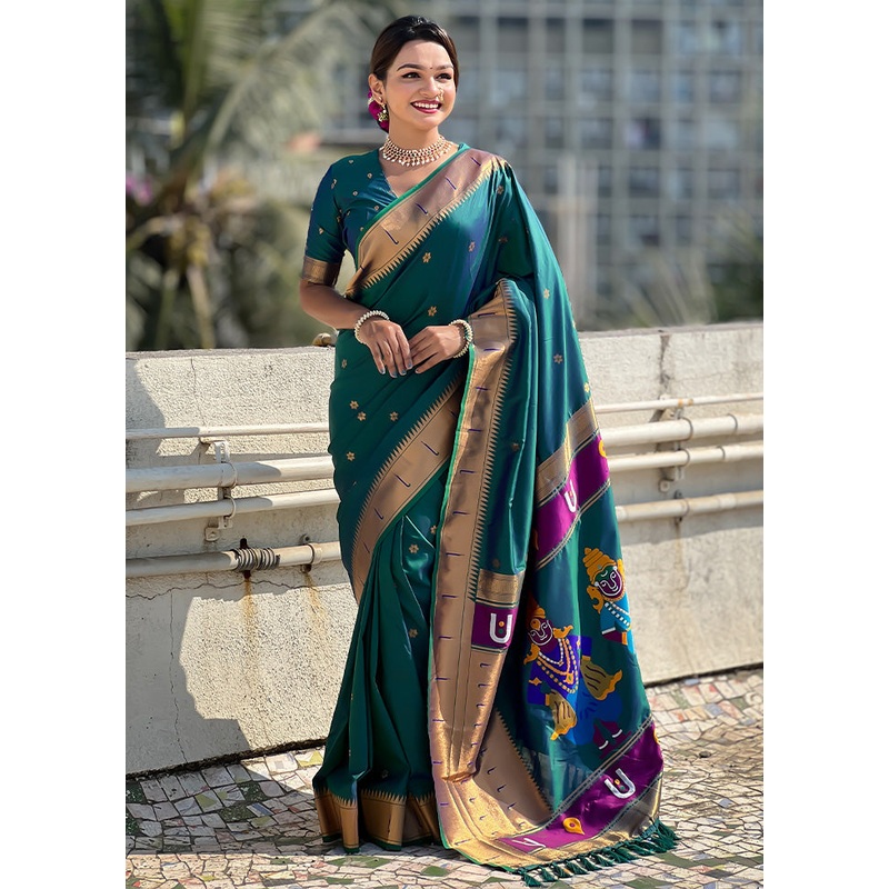 Rama Spun Silk Saree With Blouse Piece - JD986599587