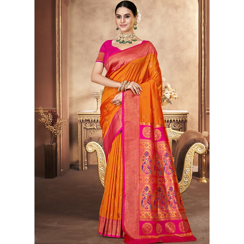 Rust Spun Silk Saree With Blouse Piece - JD986599444