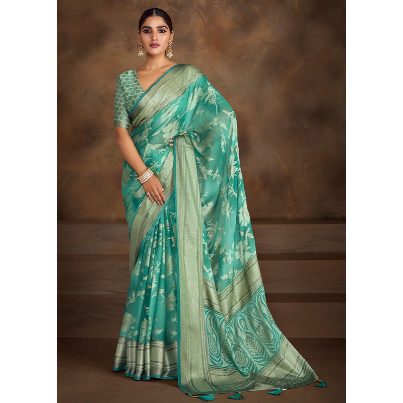 Sea Green Spun Silk Saree With Blouse Piece - JD986599584