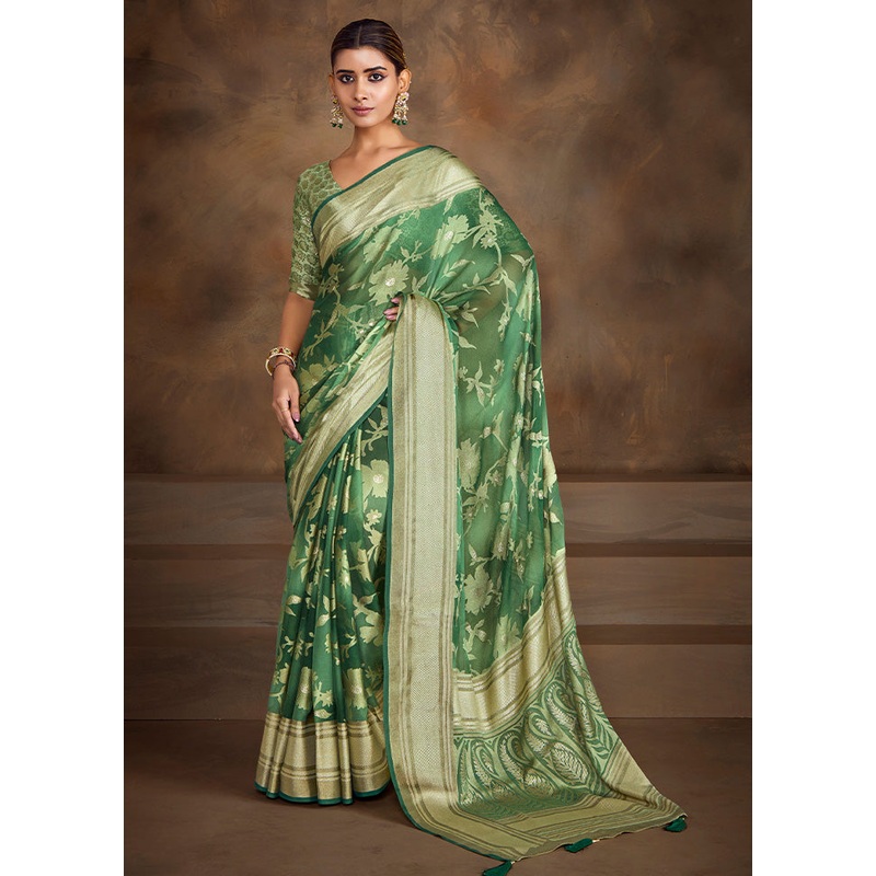 Teal Green Spun Silk Saree With Blouse Piece - JD986599583