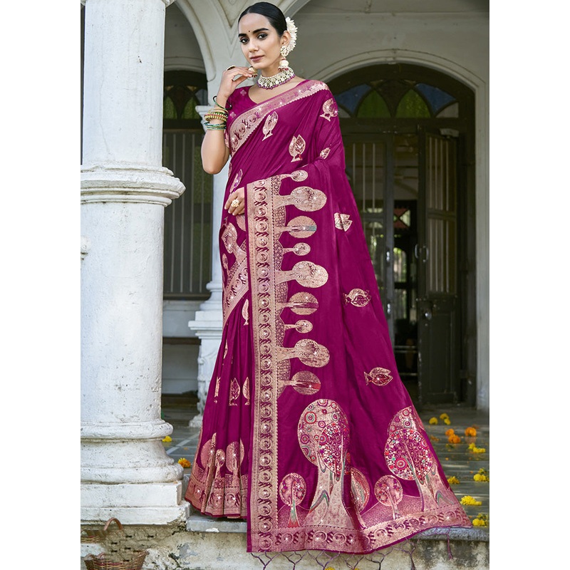 Wine Spun Silk Saree With Blouse Piece - JD986599437