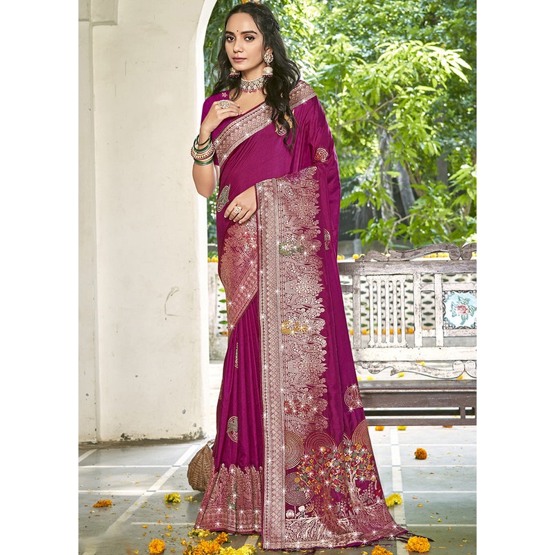Wine Spun Silk Saree With Blouse Piece - JD986599438