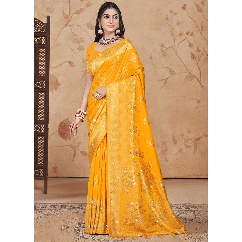 Yellow Spun Silk Saree With Blouse Piece - JD986599430