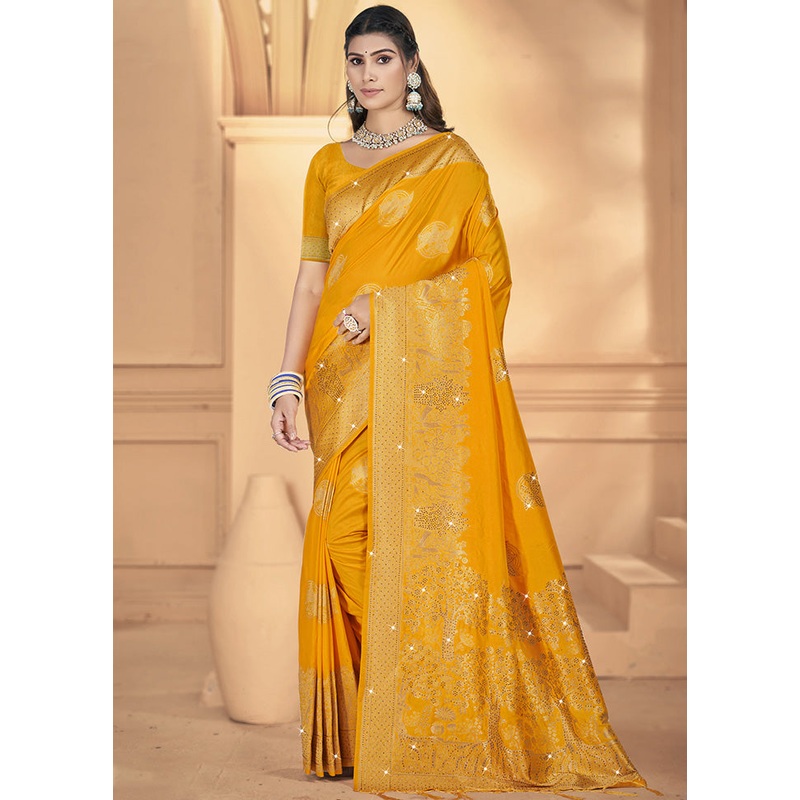 Yellow Spun Silk Saree With Blouse Piece - JD986599432