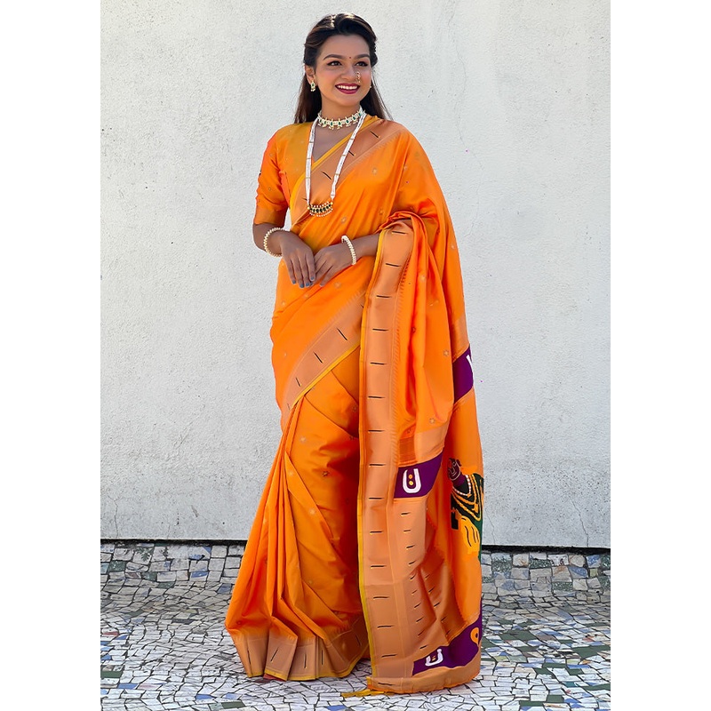 Yellow Spun Silk Saree With Blouse Piece - JD986599581