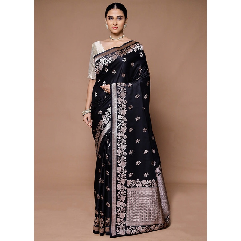 Black Katan Silk Saree With Blouse Piece - JD986599419