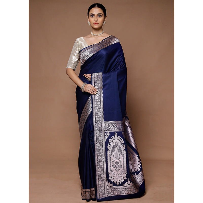 Blue Katan Silk Saree With Blouse Piece - JD986599411