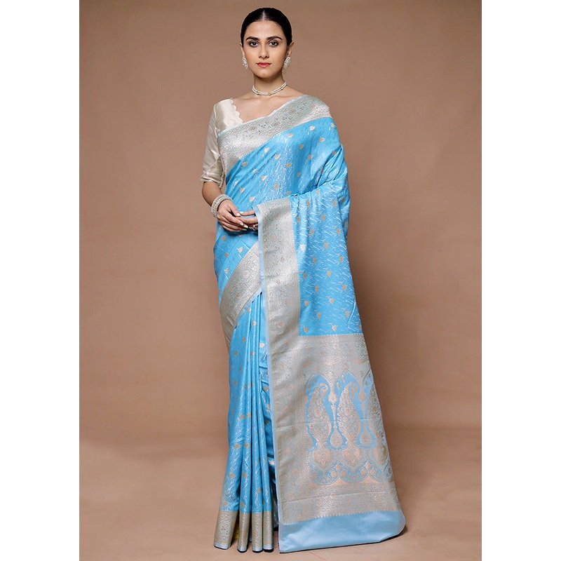 Blue Katan Silk Saree With Blouse Piece - JD986599412