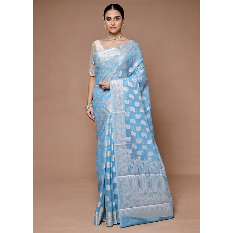Blue Kora Silk Saree With Blouse Piece - JD986599409