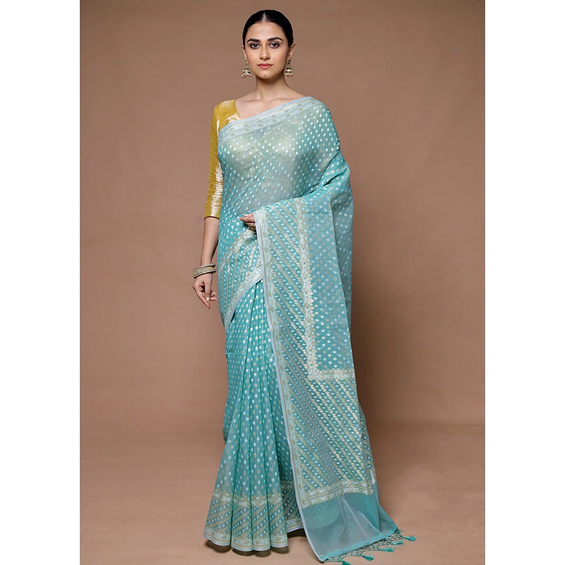 Blue Kora Silk Saree With Blouse Piece - JD986599410