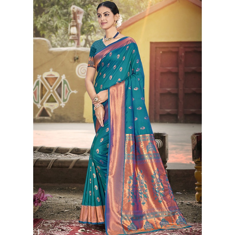 Blue Spun Silk Saree With Blouse Piece - JD986599334