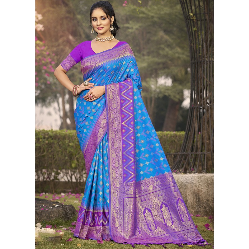 Blue Spun Silk Saree With Blouse Piece - JD986599335