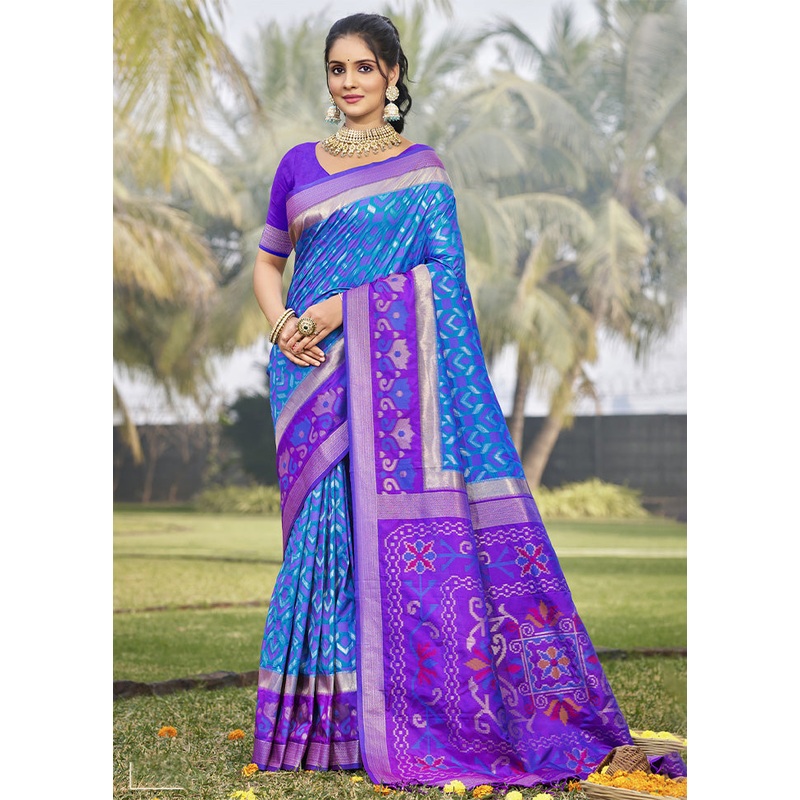 Blue Spun Silk Saree With Blouse Piece - JD986599337