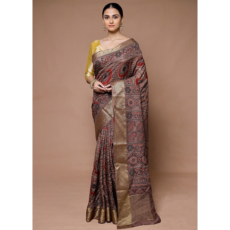 Brown Pure Modal Silk Saree Without Blouse Piece - JD986599403